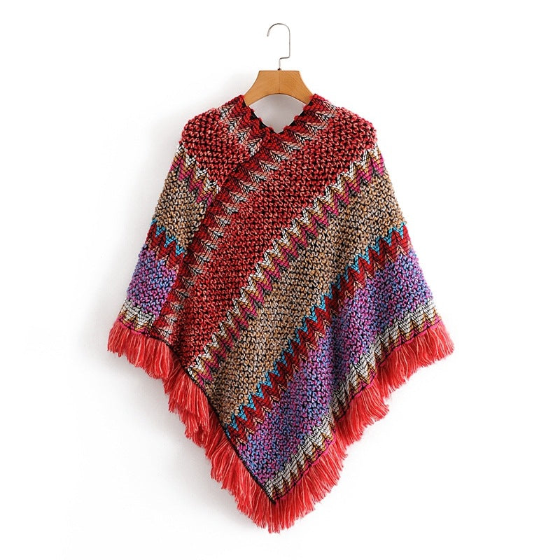 Chevron Knit Tassel Kimono Wrap - NO_29