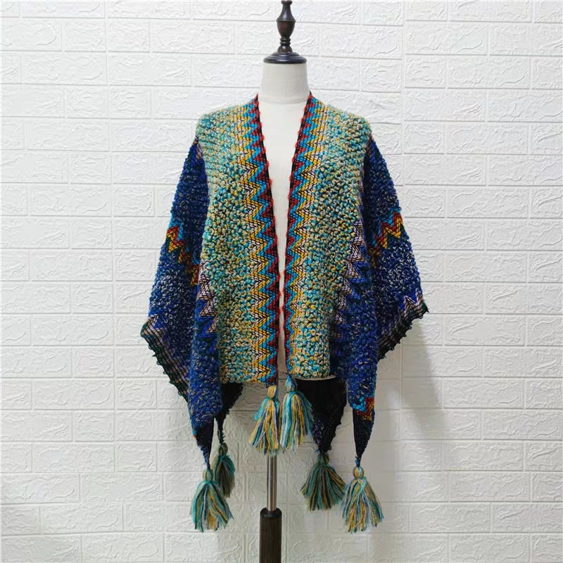 Chevron Knit Tassel Kimono Wrap - NO_3