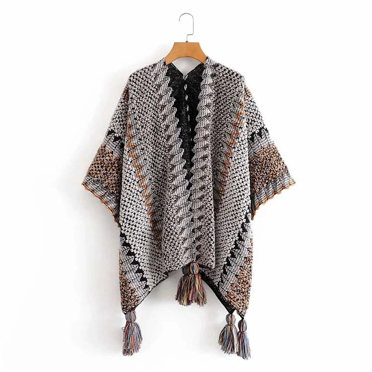 Chevron Knit Tassel Kimono Wrap - NO_7