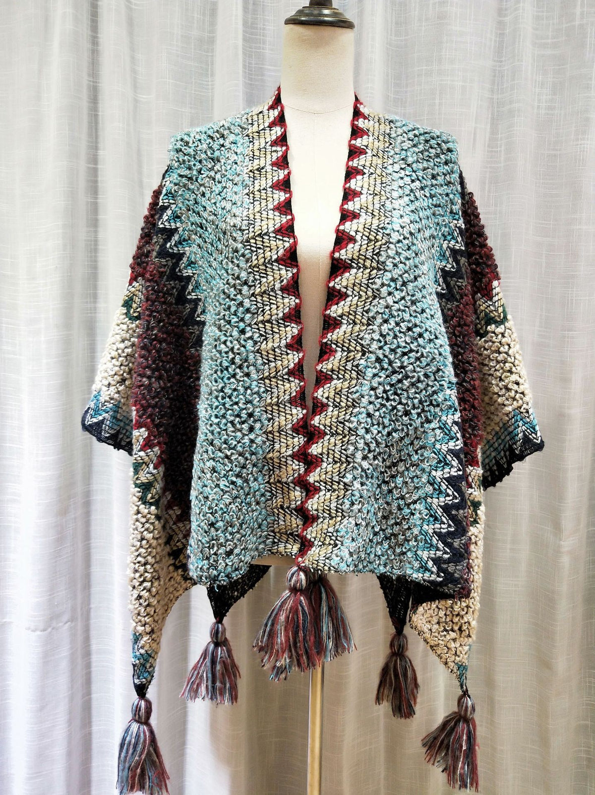 Chevron Knit Tassel Kimono Wrap - NO_8