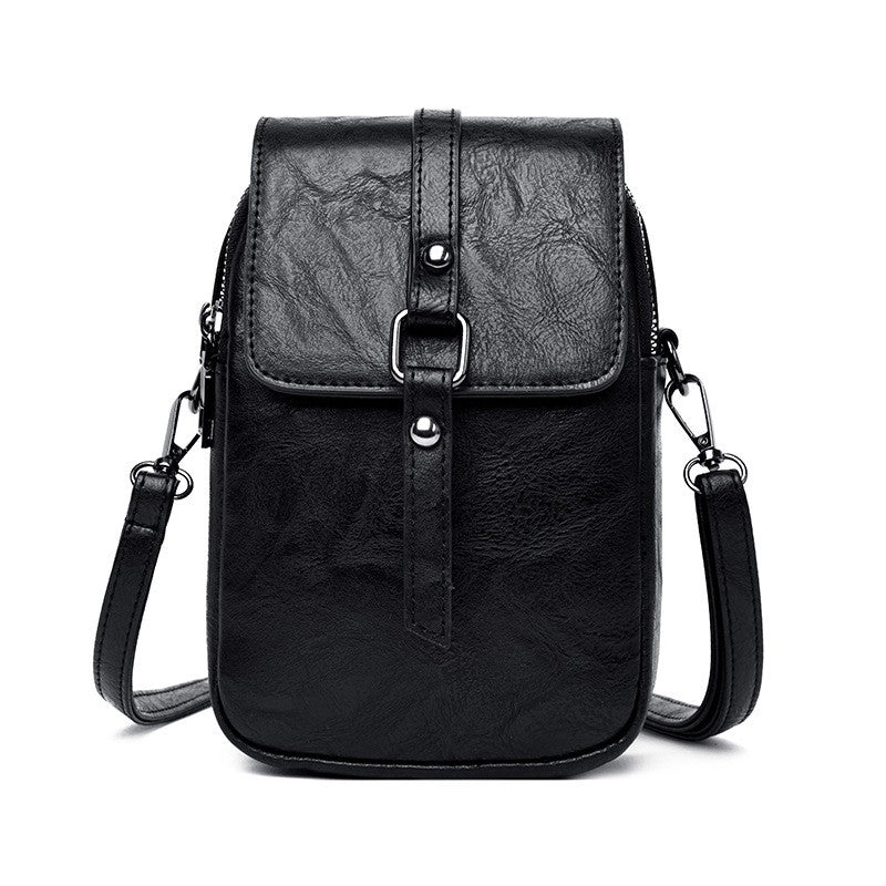 Vintage Buckle Flap Phone Crossbody Bag - Black