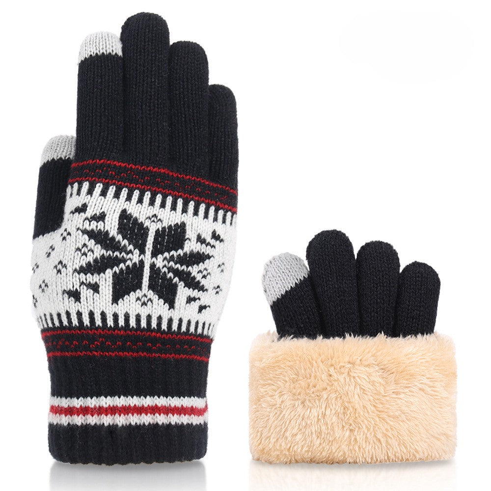 Nordic Snowflake Touchscreen Knit Gloves - Black