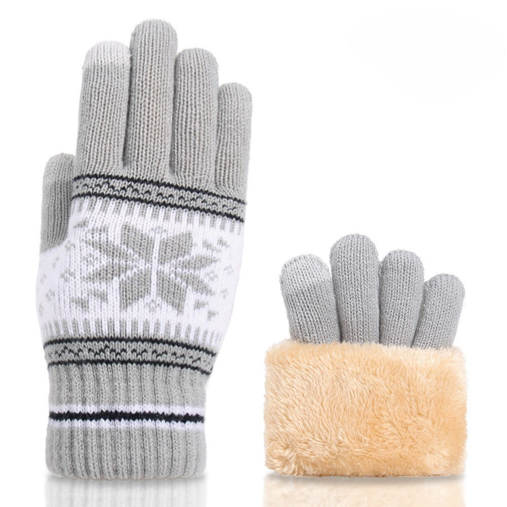 Nordic Snowflake Touchscreen Knit Gloves - Gray
