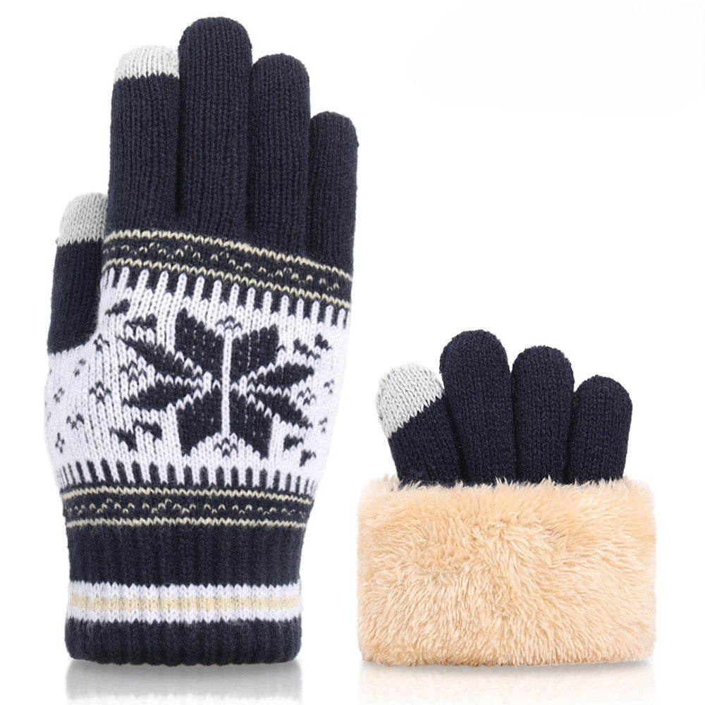 Nordic Snowflake Touchscreen Knit Gloves - Navy-Blue
