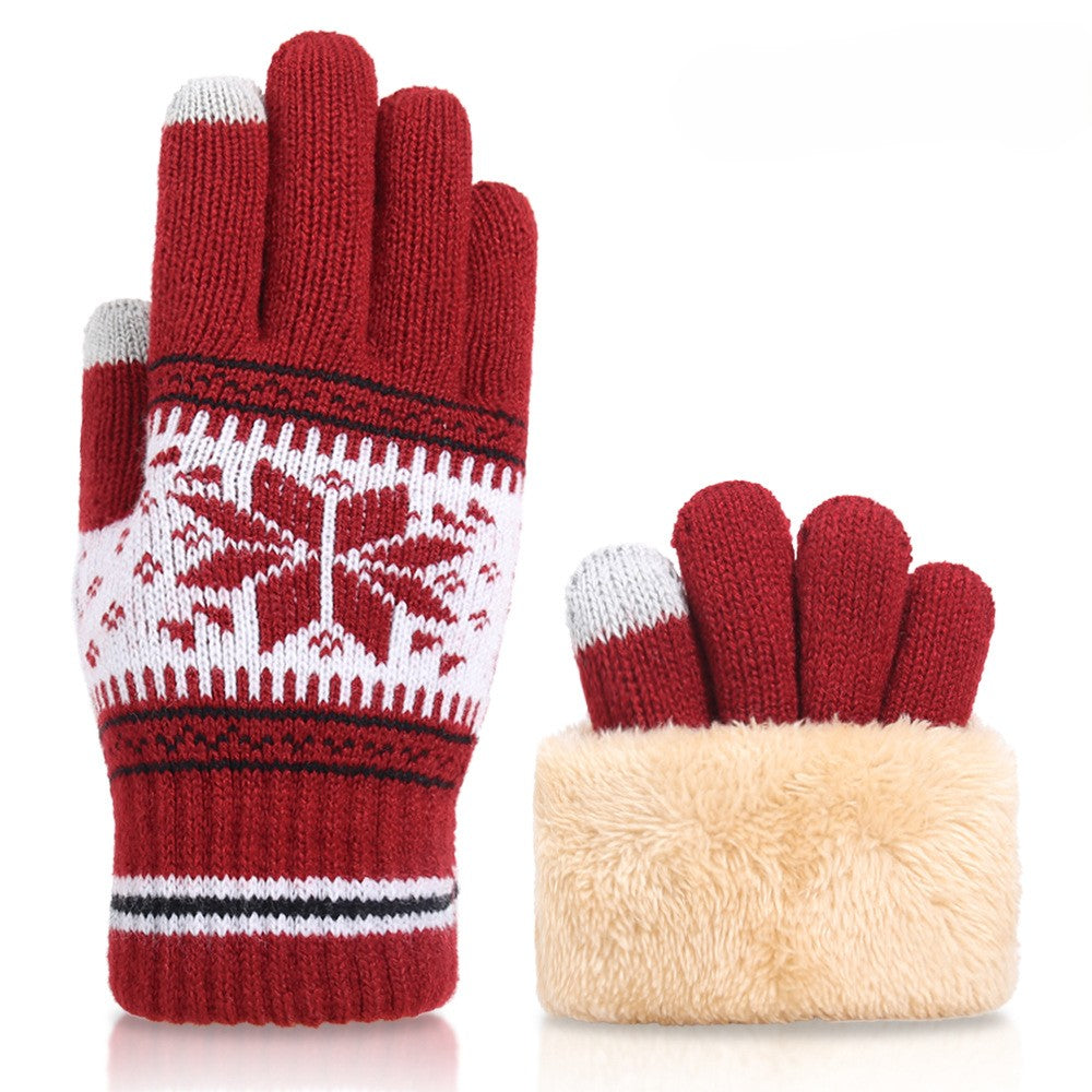 Nordic Snowflake Touchscreen Knit Gloves - Red
