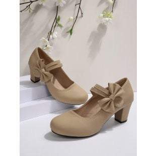 Bow Strap Chunky Heel Mary Jane Pumps