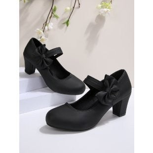 Bow Strap Chunky Heel Mary Jane Pumps