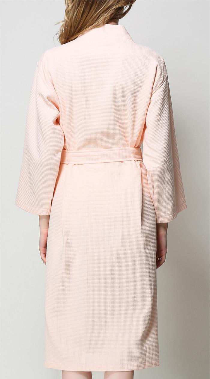 Waffle Knit Cotton Kimono Robe - NudePink - 1