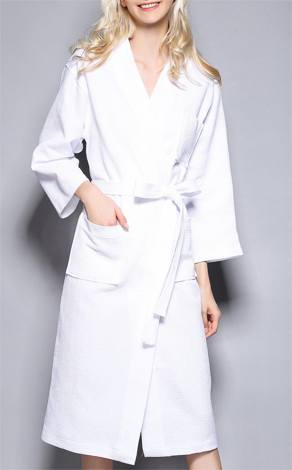 Waffle Knit Cotton Kimono Robe - White
