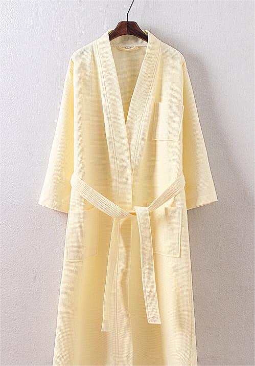 Waffle Knit Cotton Kimono Robe - Yellow - 1