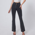 High Waist Button Fly Flare Denim Pants - Gray