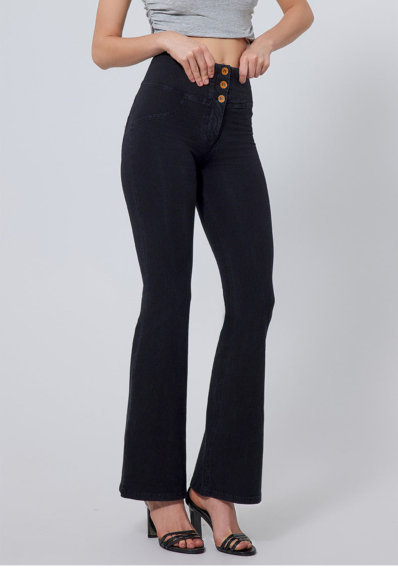 High Waist Button Fly Flare Denim Pants