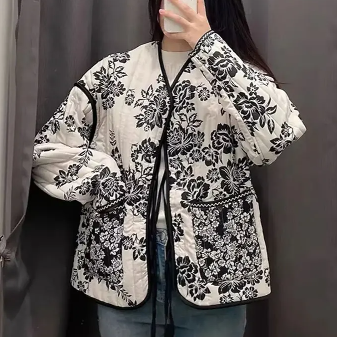Reversible Floral Print Quilted Padded Jacket - Floral