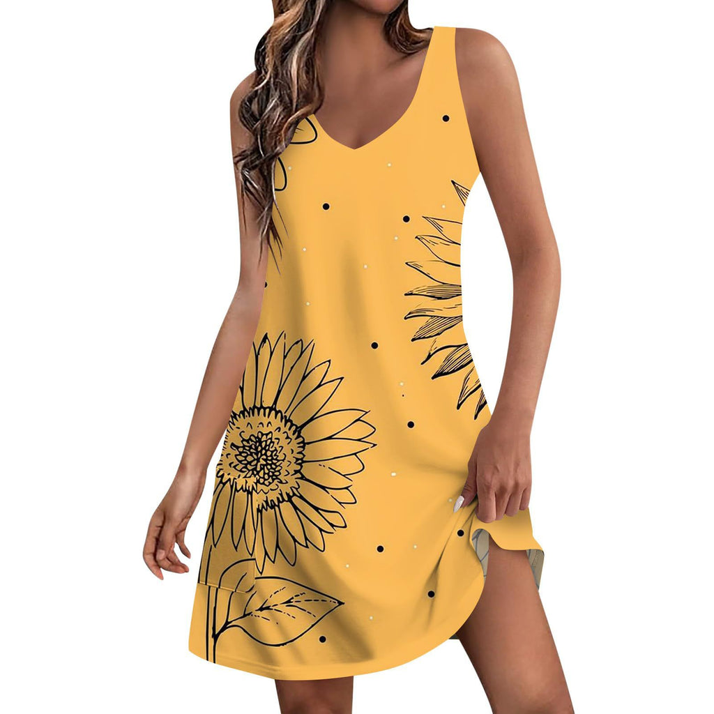 Sleeveless Pocket Tank Mini Dress - Flower_11