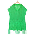 Tassel Hem Pointelle Knit Beach Cover Up - Green