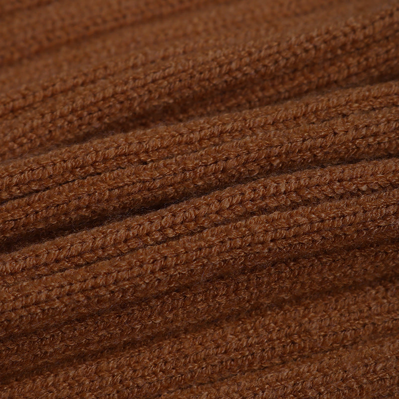 Ribbed Knit Button Slit Midi Skirt - Camel - 5