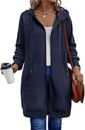 Longline Hooded Zip Up Drawstring Coat - DarkBlue