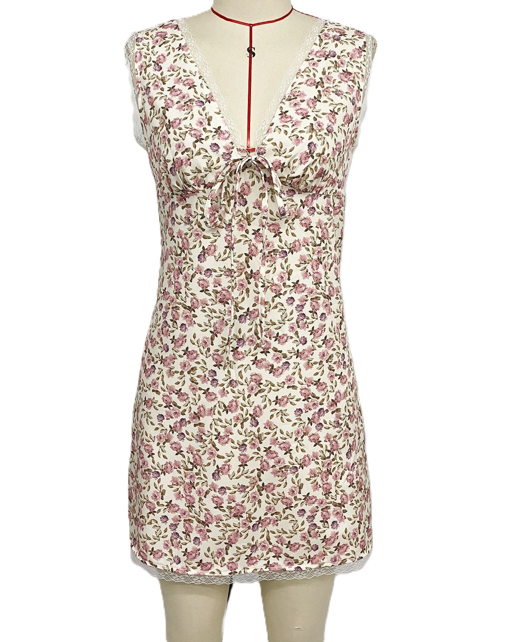 Ditsy Floral Tie Front Mini Dress - Apricot - 1