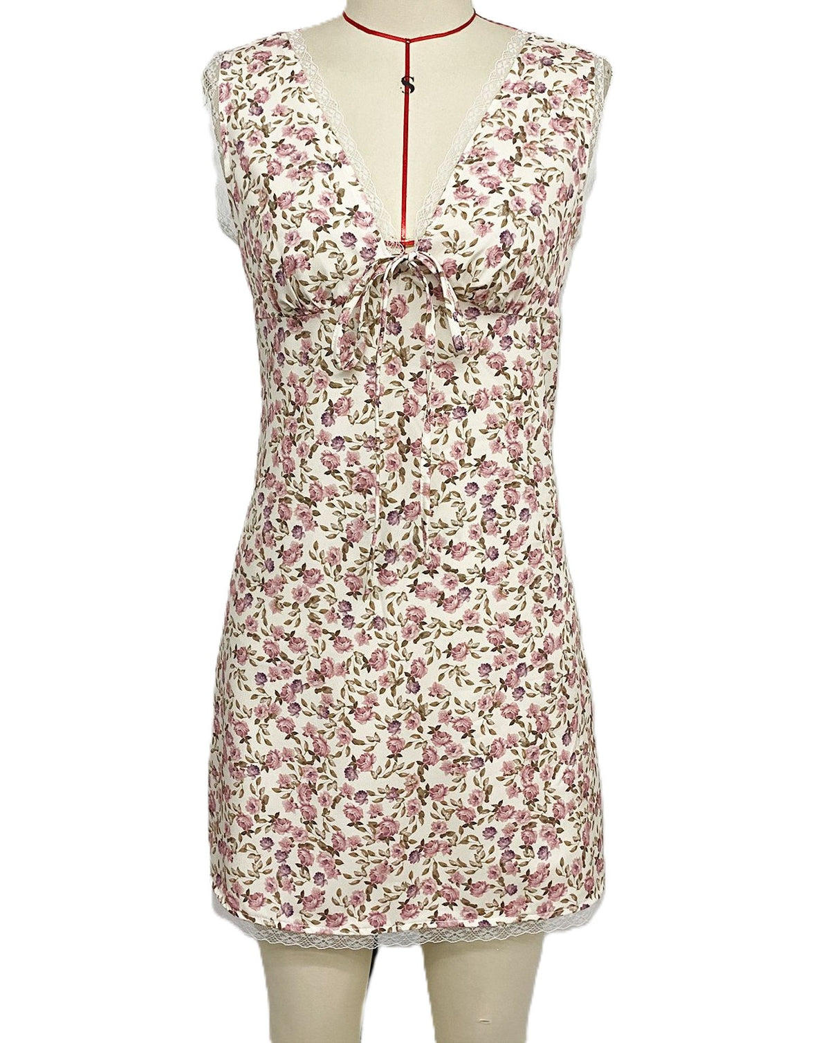 Ditsy Floral Tie Front Mini Dress - Apricot - 1