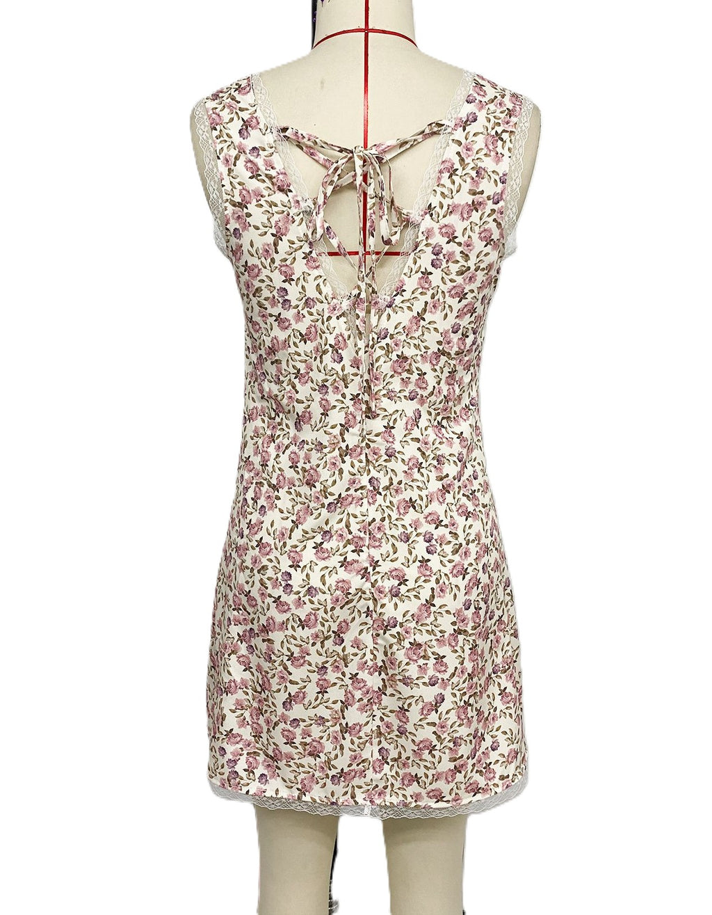 Ditsy Floral Tie Front Mini Dress - Apricot - 2