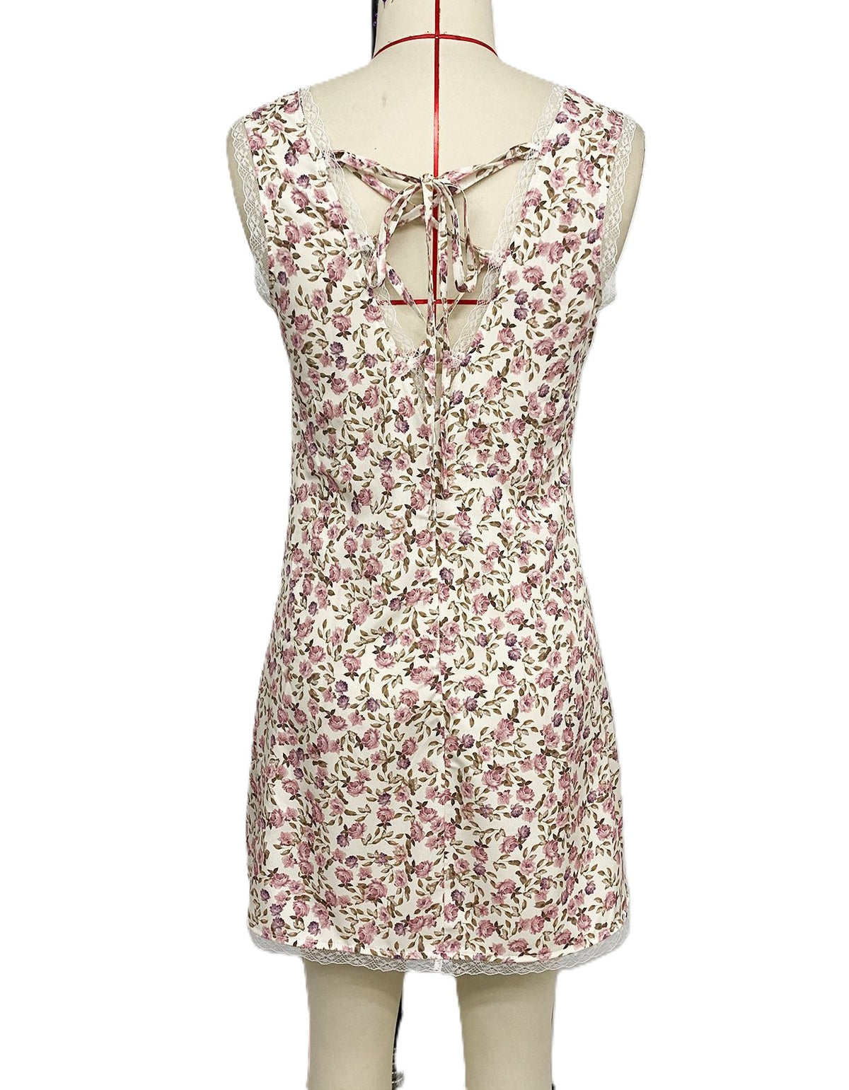 Ditsy Floral Tie Front Mini Dress - Apricot - 2