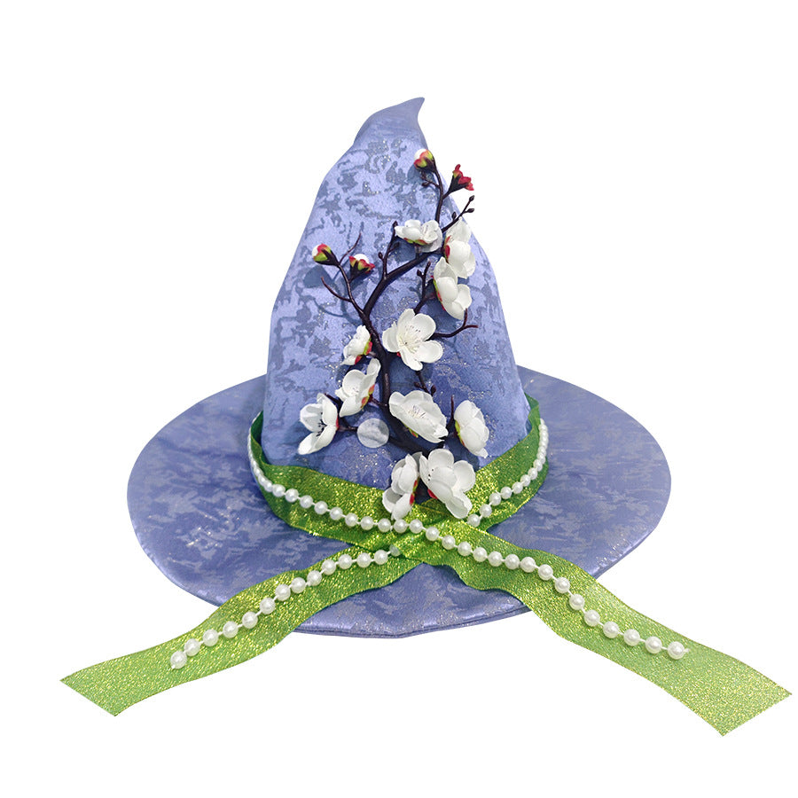 Blossom Ribbon Satin Pointed Witch Hat - Purple - 1