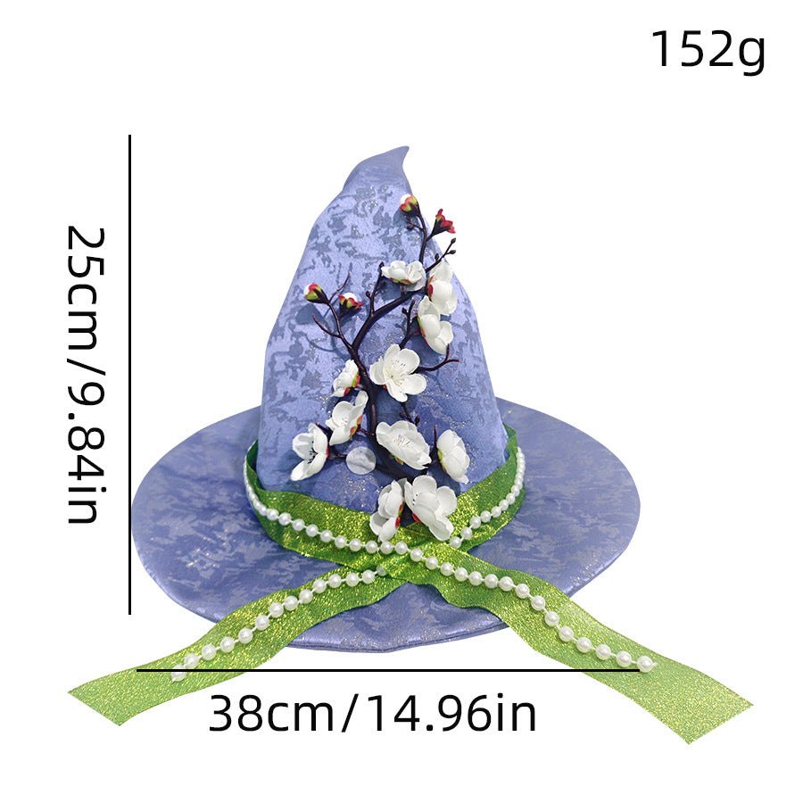 Blossom Ribbon Satin Pointed Witch Hat - Purple - 2