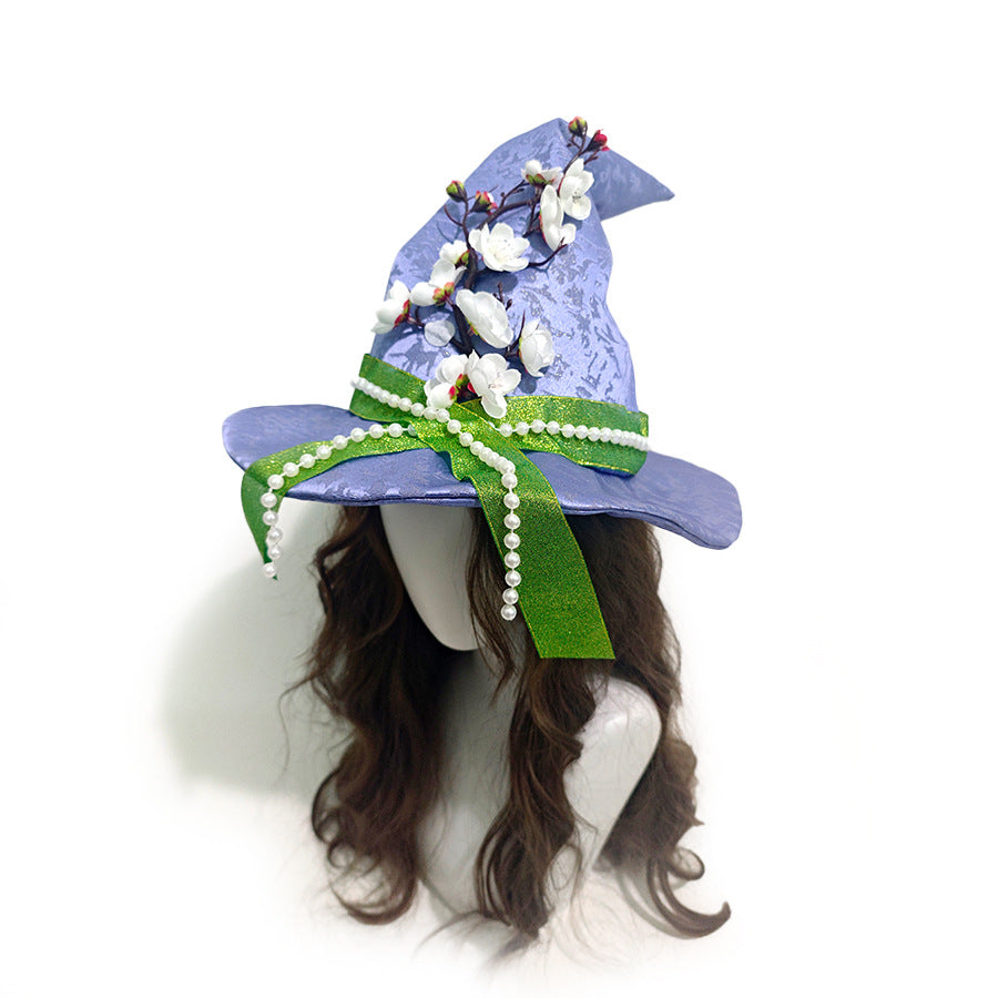 Blossom Ribbon Satin Pointed Witch Hat - Purple - 4