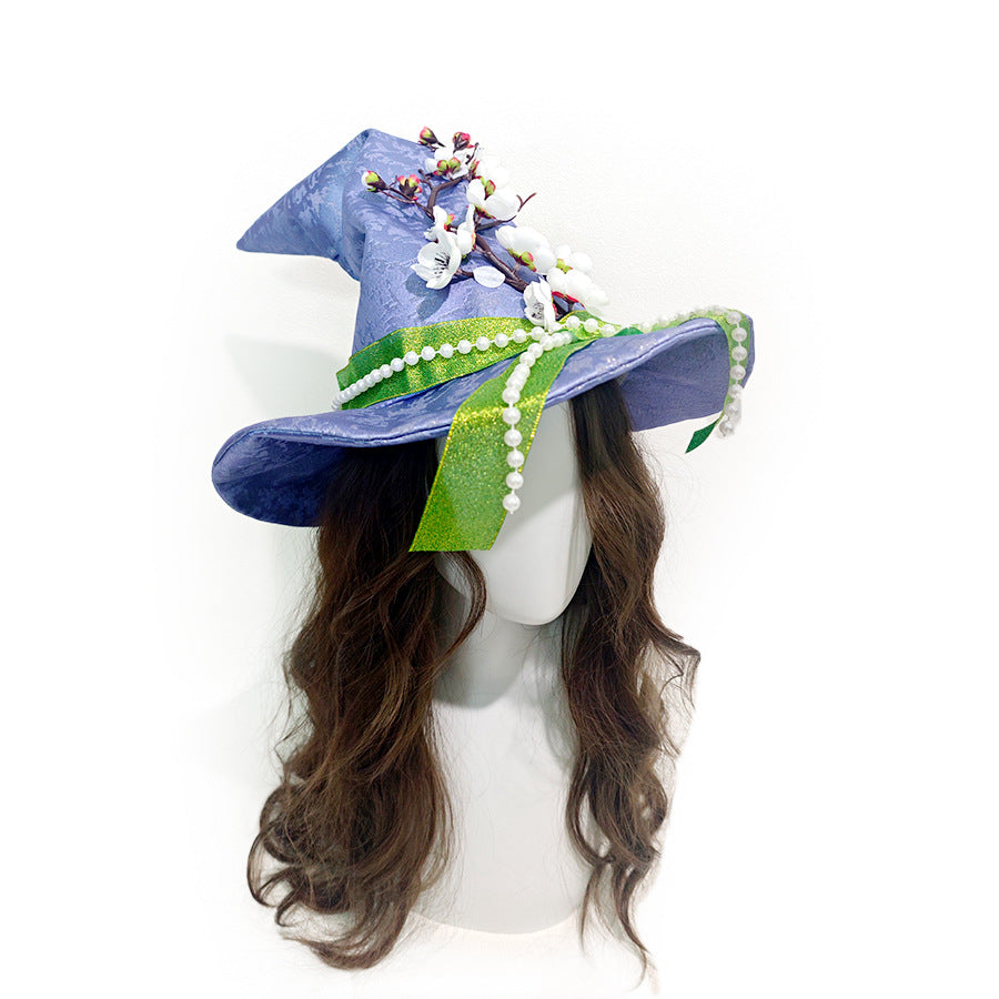 Blossom Ribbon Satin Pointed Witch Hat - Purple - 5