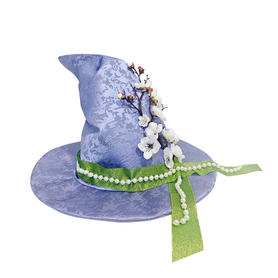 Blossom Ribbon Satin Pointed Witch Hat - Purple - 6