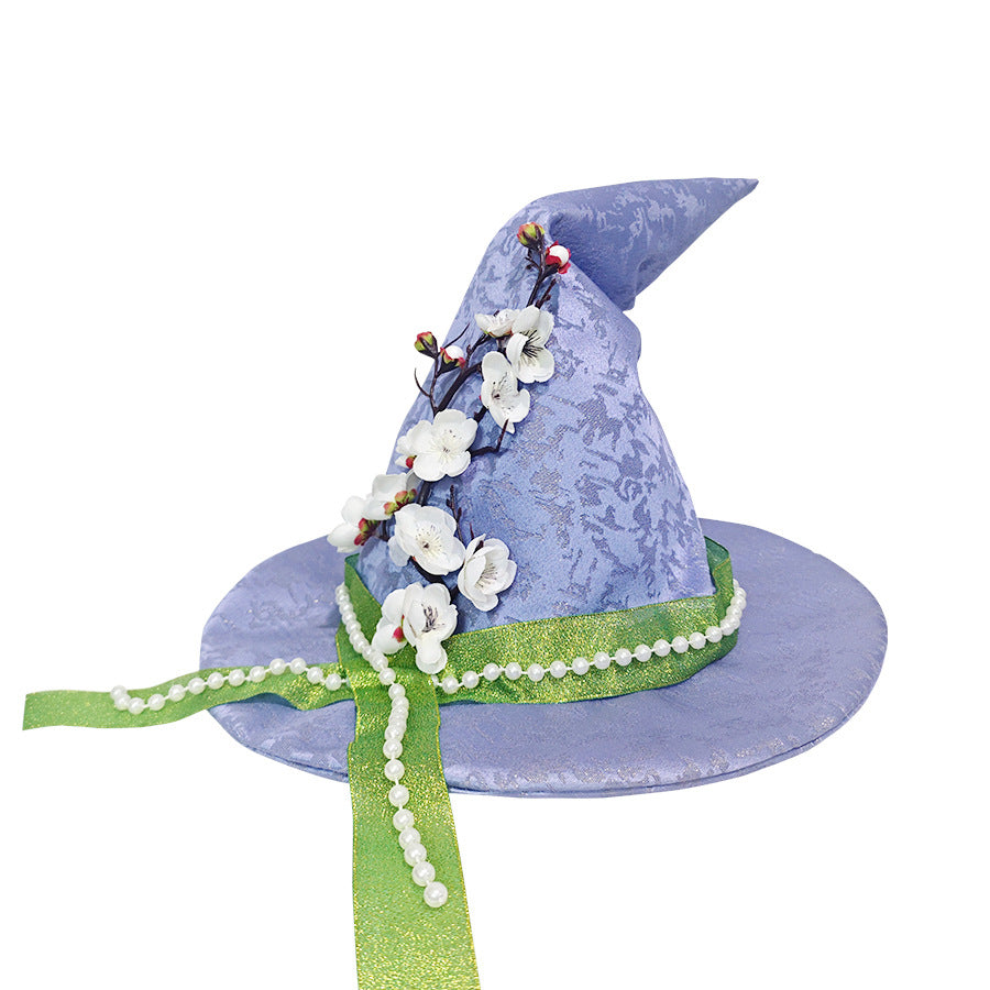 Blossom Ribbon Satin Pointed Witch Hat - Purple - 7