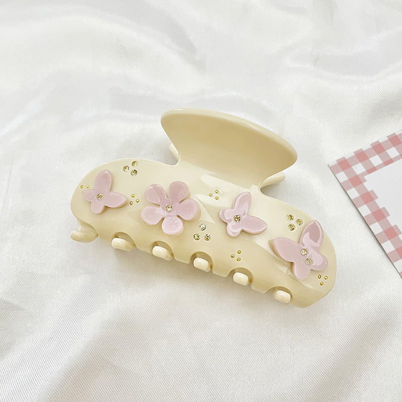 Floral Embellished Acetate Hair Claw Clip - Color_02