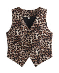 Cropped Leopard Print Button Vest - Decor