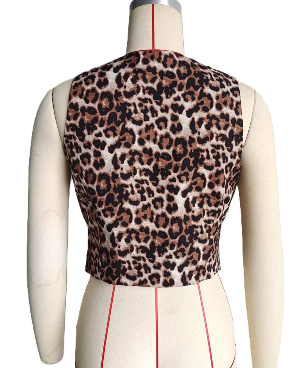 Cropped Leopard Print Button Vest - Decor - 2