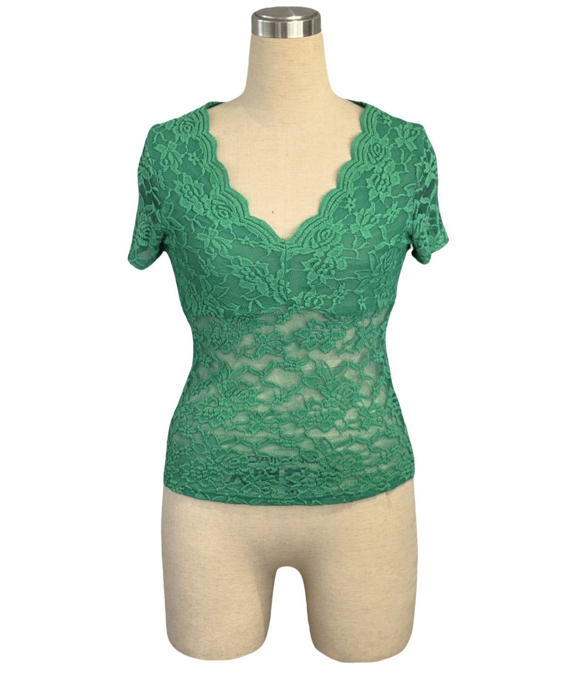 Floral Lace Scalloped V Neck Tee - view 1