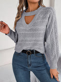 Cable Knit Keyhole Cutout Choker Sweater - Grey