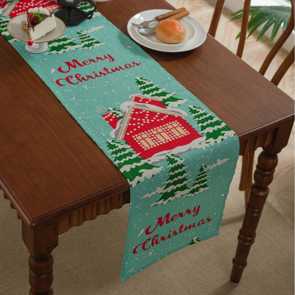 Festive Print Christmas Table Runner Holiday Decor - Blue