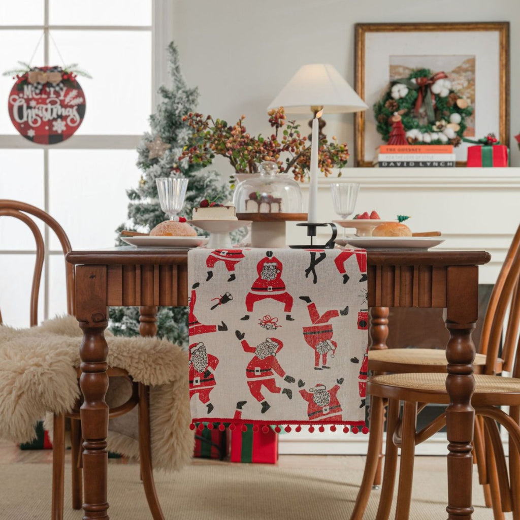Festive Print Christmas Table Runner Holiday Decor - Santa