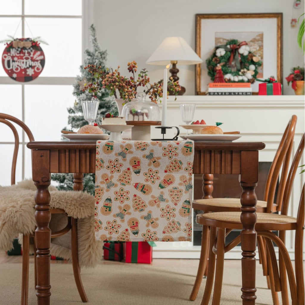 Festive Print Christmas Table Runner Holiday Decor - White