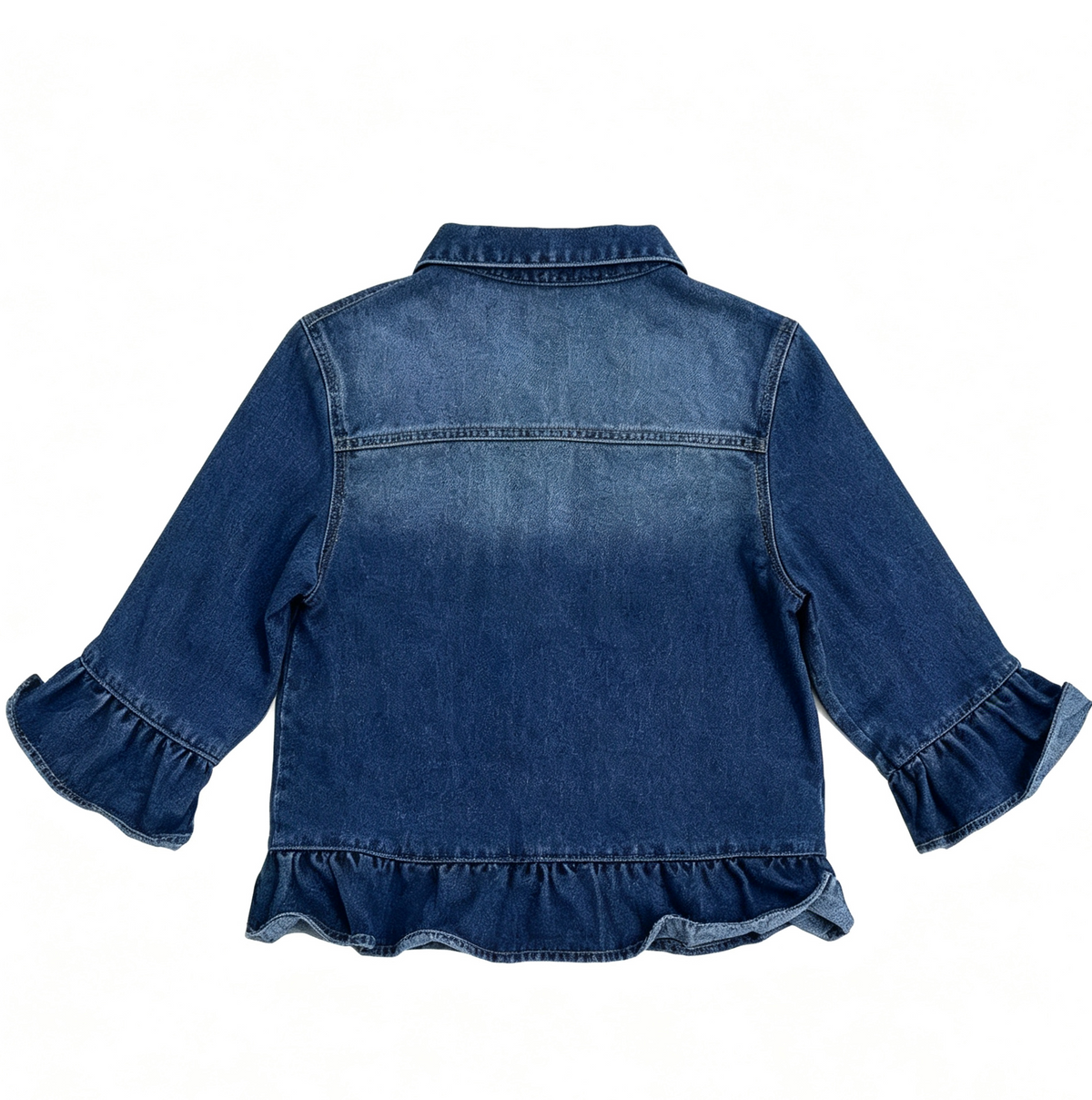 Peplum Ruffle Hem Cropped Denim Jacket - DarkBlue - 2