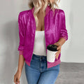Shimmer Foil Bomber Jacket With Ribbed Trims - Rose_red