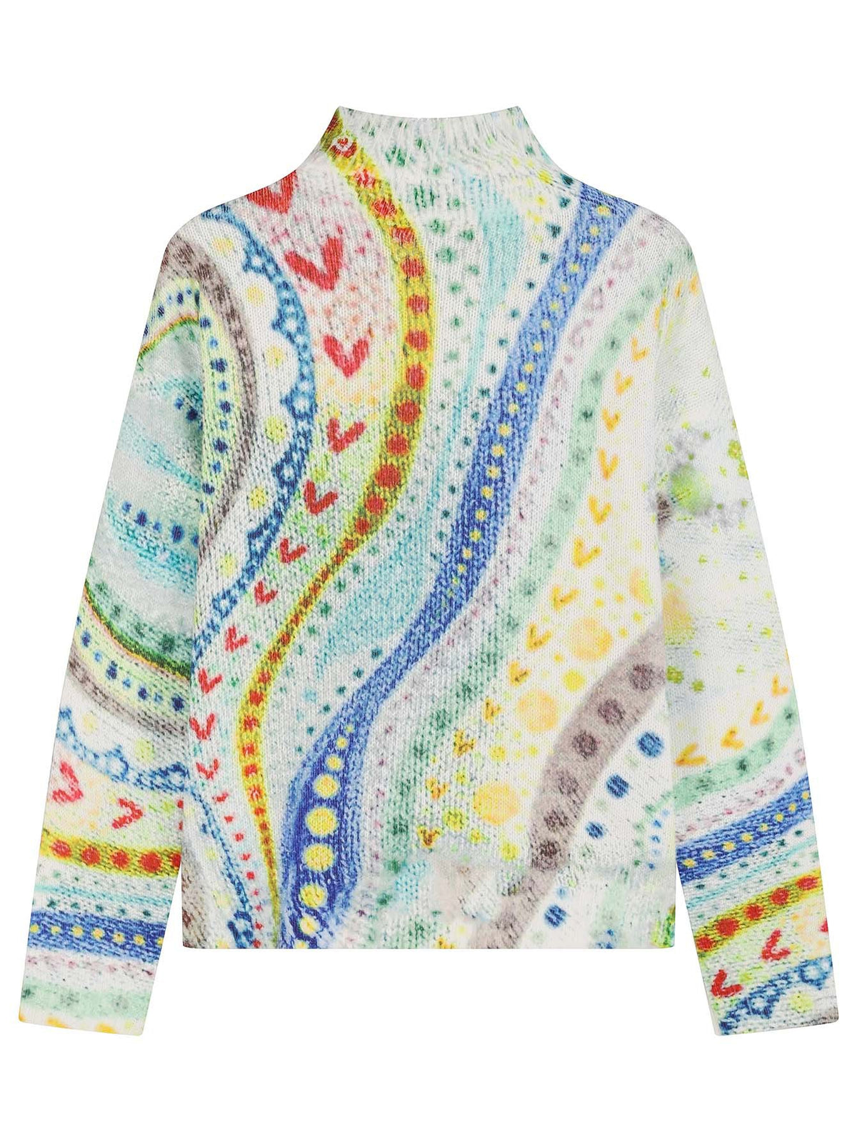 Painterly Folk Knit Mock Neck Sweater - Multi - 5