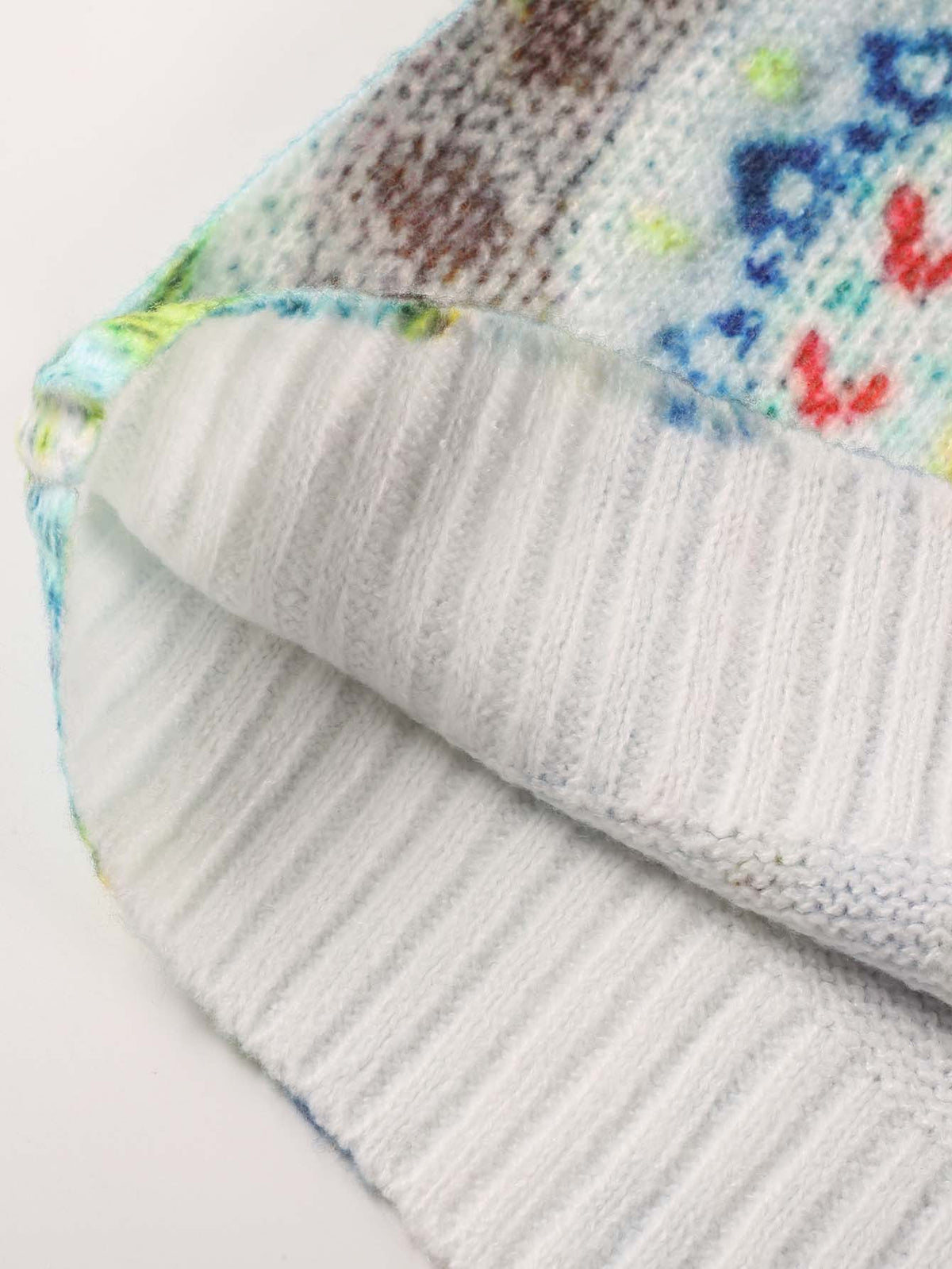 Painterly Folk Knit Mock Neck Sweater - Multi - 7