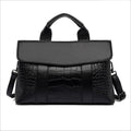 Croc Embossed Flap Top Handle Bag - Black