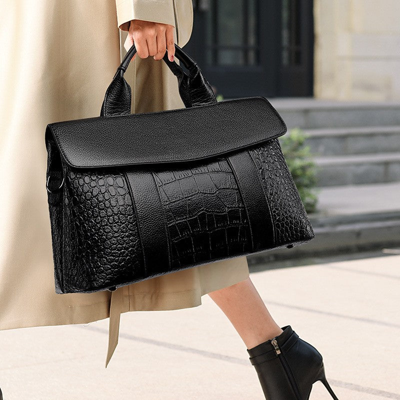 Croc Embossed Flap Top Handle Bag