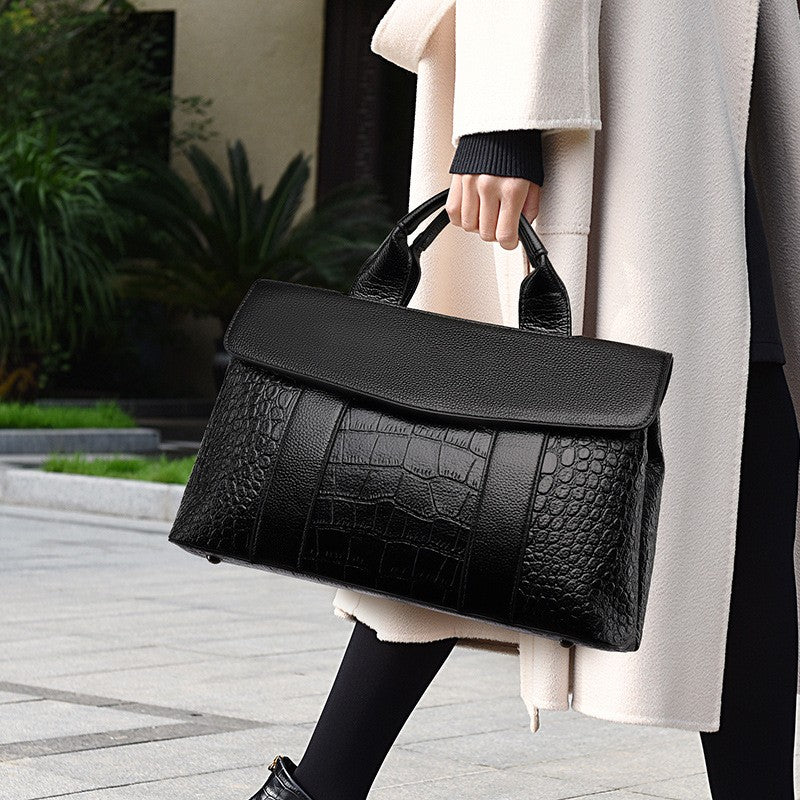 Croc Embossed Flap Top Handle Bag