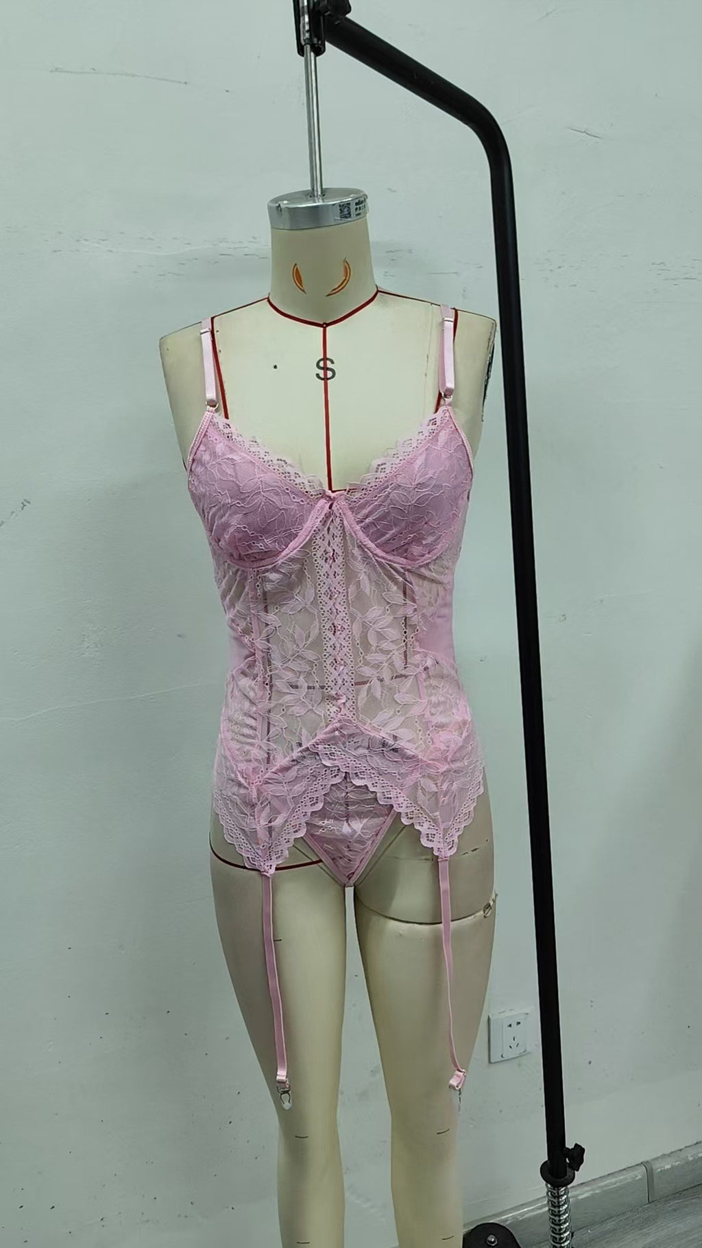 Lace Underwire Garter Bustier And Thong Set