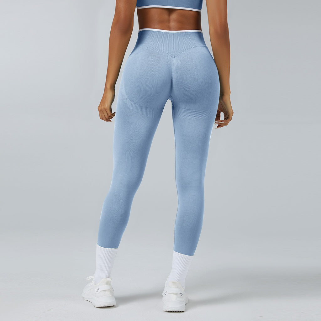 Contrast Trim Seamless High Waist Yoga Leggings - Baby Blue