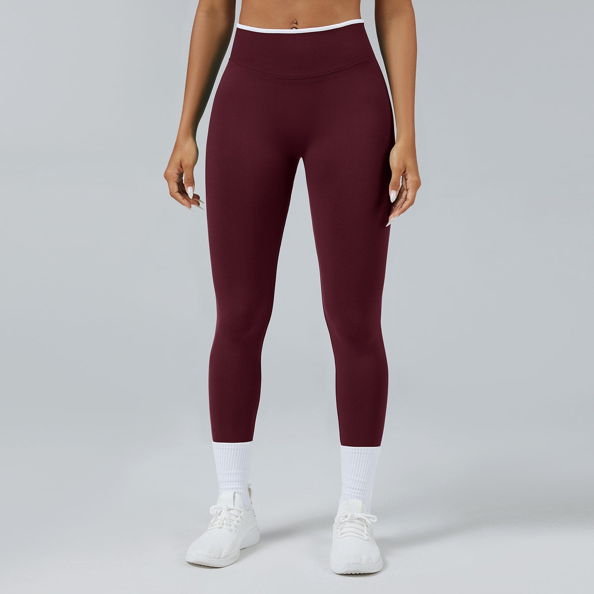 Contrast Trim Seamless High Waist Yoga Leggings - Chestnut