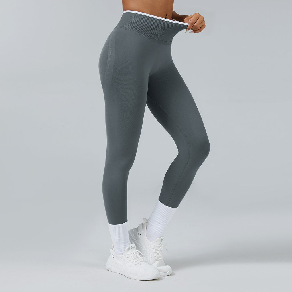 Contrast Trim Seamless High Waist Yoga Leggings - Graphite